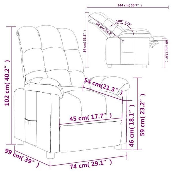 vidaXL Recliner Grått Tyg 289796
