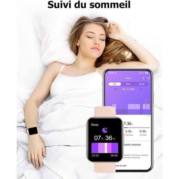 Smartklocka - DAKOFIED - Smartwatch 1,85" - Bluetooth-samtal - IP68 - Cardio SpO2