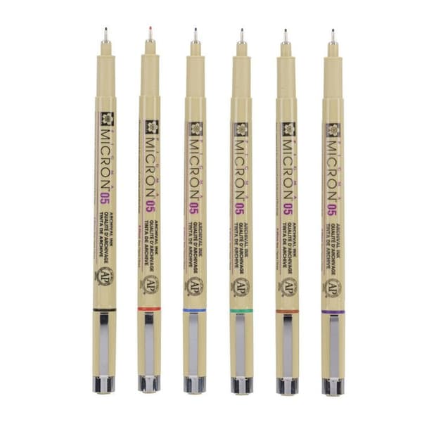 Fineliners - SAKURA - Pigma Micron - Set om 6 - Huvudfärger - 0,45 mm