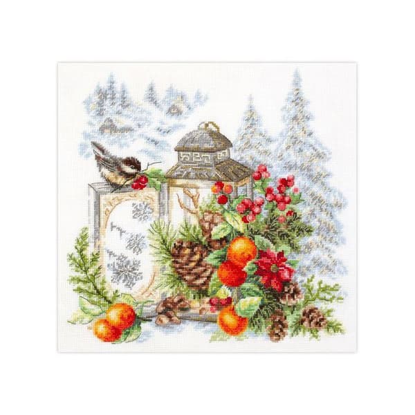 Kit för broderi med korsstygn Magic Needle - Vinterdoft 26x26 cm