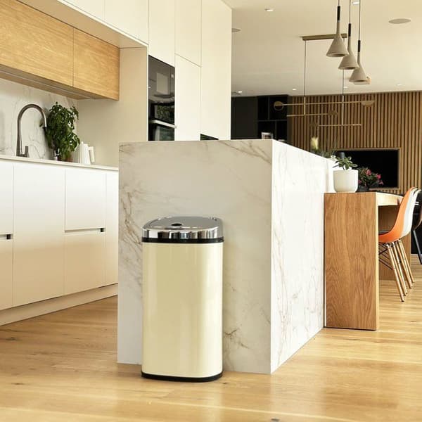 Automatisk köksavfallshink 42L - Glansig kräm - Rostfritt stål med ring - Modell Picea - KITCHEN MOVE