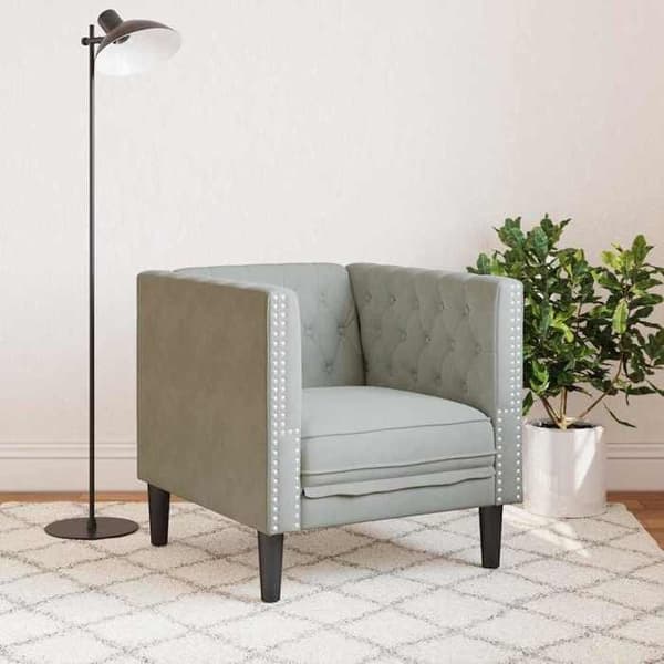 Chesterfieldfåtölj Ljusgrå 71 x 74.5 x 70.5 cm Sammet