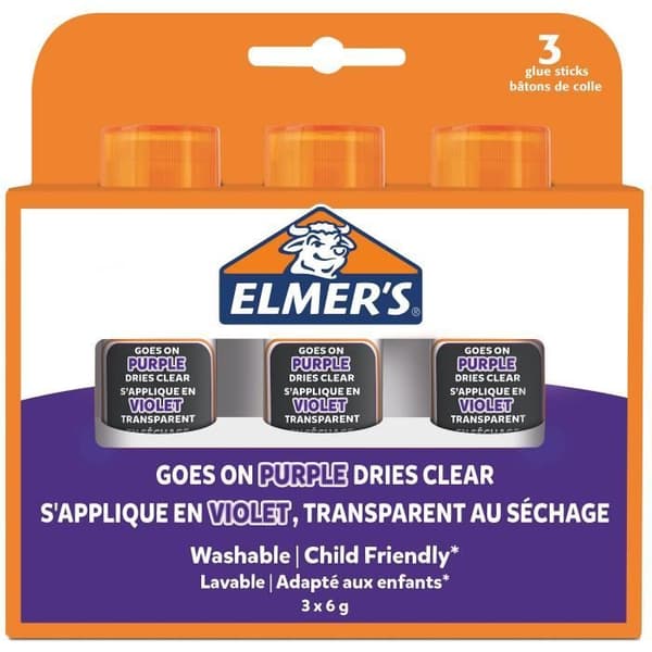 Limstubbe - Elmer's - Lila - 6g x 3 - Tvättbar - Barnvänlig