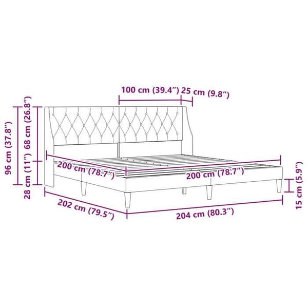 vidaXL Sängram med huvudgavel Blå 200 x 200 cm Sammet 42027453