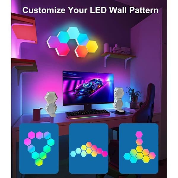 Hexagonala RGB LED-paneler 6 stycken - Fjärrkontroll & touchkontroll, USB, modulärt kit