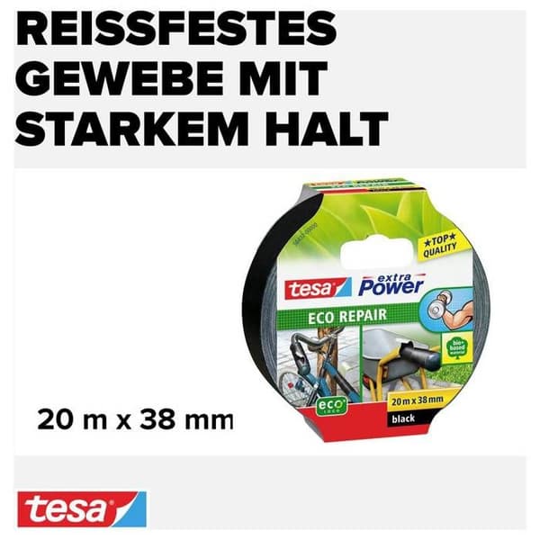 Tygband - TESA - Svart - 20x38 mm - Extra stark - Rivsäker