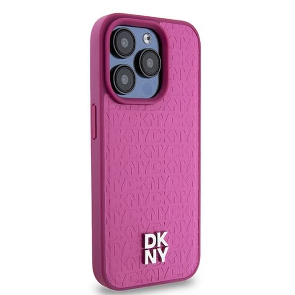 Mobilskal - DKNY - IPhone 15 Pro - Rosa - Läder monogram - Metall MagSafe-logotyp