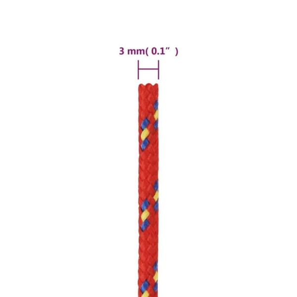 152375 vidaXL Båtrep Röd 3 mm 25 m Polypropen