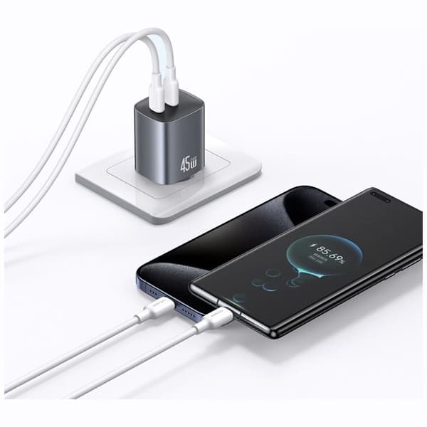 USAMS CC305 T66 45 W GaN väggladdare 2xUSB-C