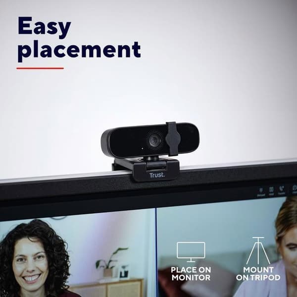 Webcam USB - TRUST - Tanor - Full HD 1080p - Inbyggd mikrofon - Integritetslock - PC/Mac