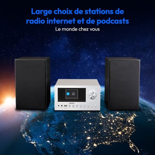 Mikrosystem audio – MEDION MD85008 – 2x15W RMS – DAB+, FM, Bluetooth, USB, AUX – 9 förinställningar – Silver