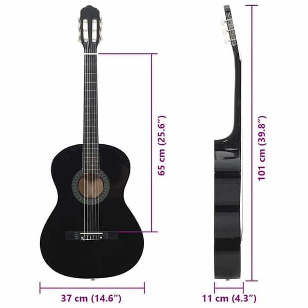 vidaXL klassisk gitarr för nybörjare Svart 4/4 39" basträ
