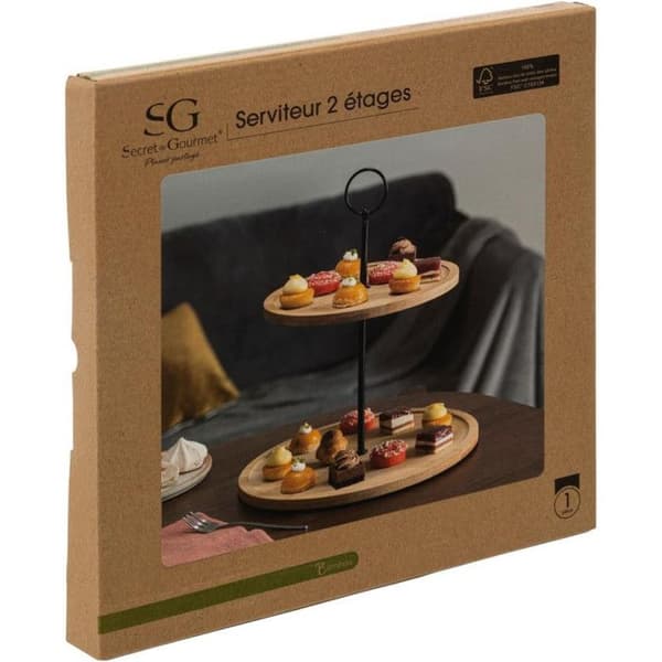 Rund Bambus Serveringsfat "2 Våningar" 28cm Beige