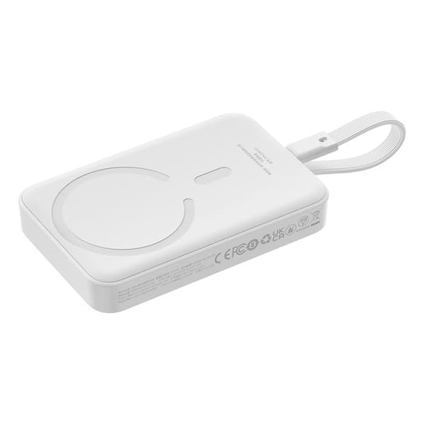 Batteri extern - BASEUS - Magnetisk Mini - 10000 mAh - 30W - USB-C, Lightning - Vit