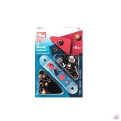 Tryckknappar anorak PRYM 12 mm antik mässing - paket med 10
