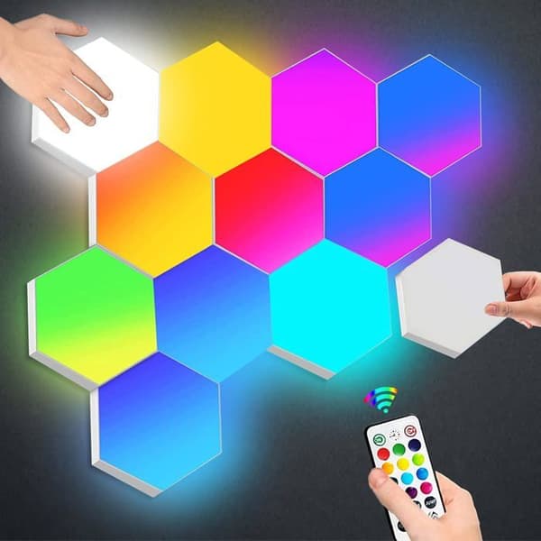 Hexagonala RGB LED-paneler 6 stycken - Fjärrkontroll & touchkontroll, USB, modulärt kit