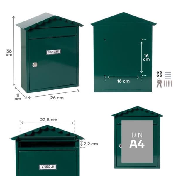 Brevlåda - ARREGUI - E5743 - Stål - Format A4 - Väggmonterad - Regnsäker