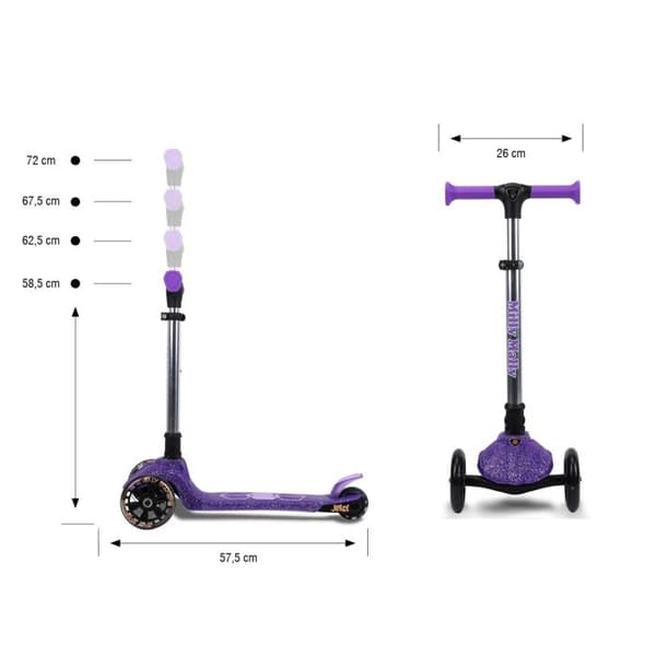 Scooter - Milly Mally - Jelly Violet - 3 hjul - Fällbar - LED