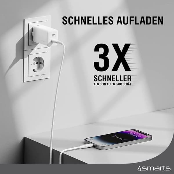 Mobil laddare - 4smarts - PDPlug Dual 45W GaN - Vit - USB Typ C