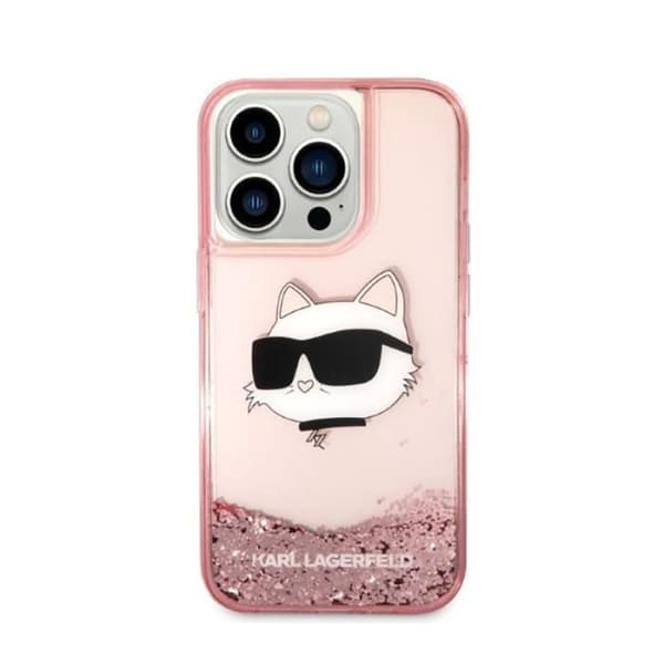 Karl Lagerfeld Coque iPhone 14 Pro Max Liquid Glitter Choupette Rose - TPU/PC