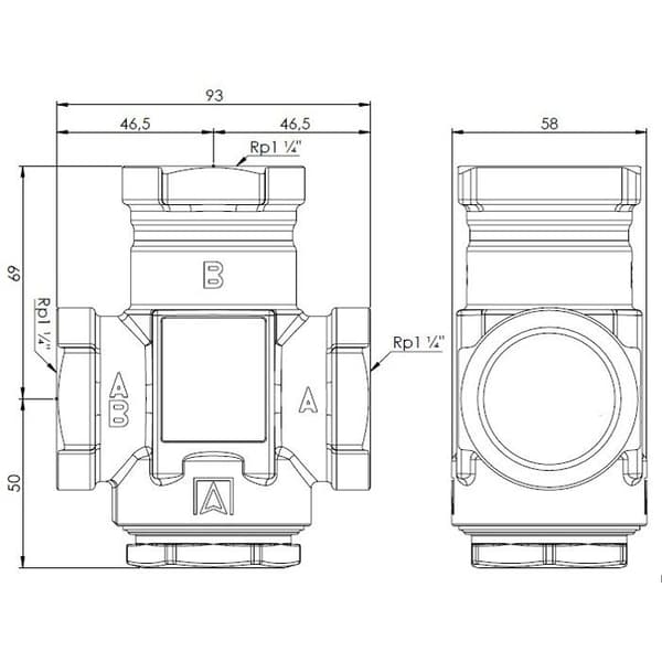 Temperaturventil ATV 554, DN32, Rp1 1/4 tum, kvs 9, 50 °C
