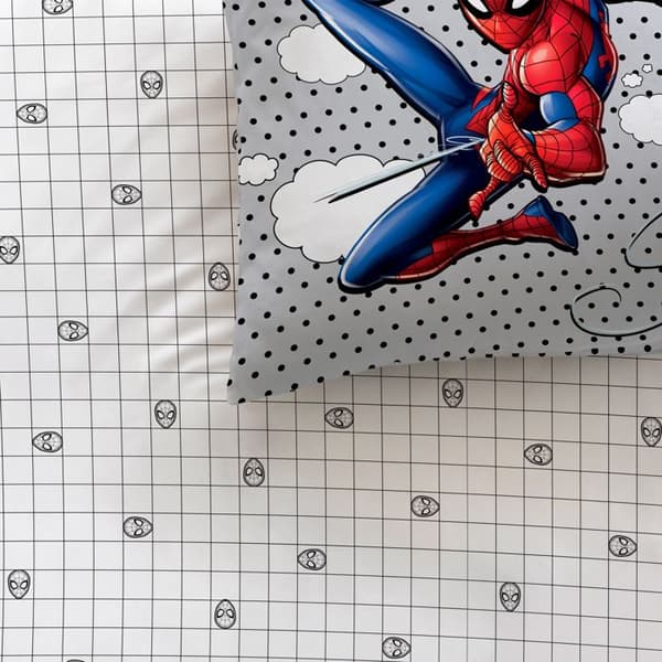 Barnsängkläder 100% Bomull - SPIDERMAN HERO - Vit - 140x200+63x63cm