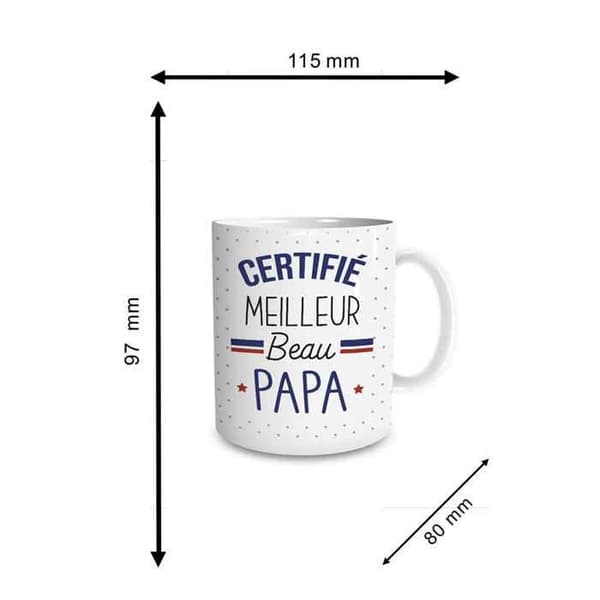 Mugg - Certifierad - Bästa Styvpappa - Keramik - Vit med marinprickar - Cylindrisk