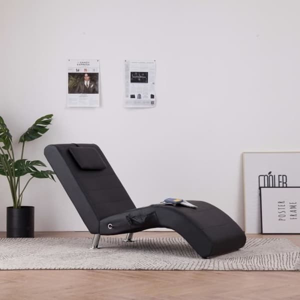 vidaXL massagestol med kudde svart konstläder