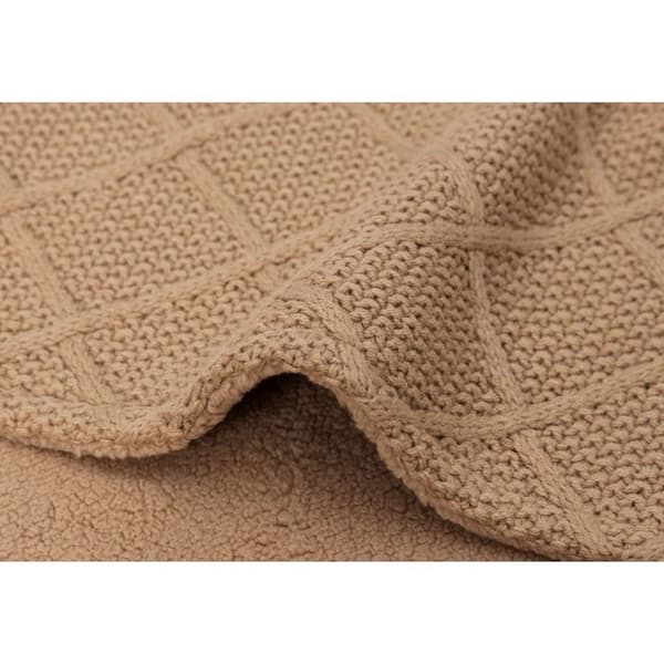 Korgömmad 75x100cm Check Knit - Biscuit/Teddy Fleece
