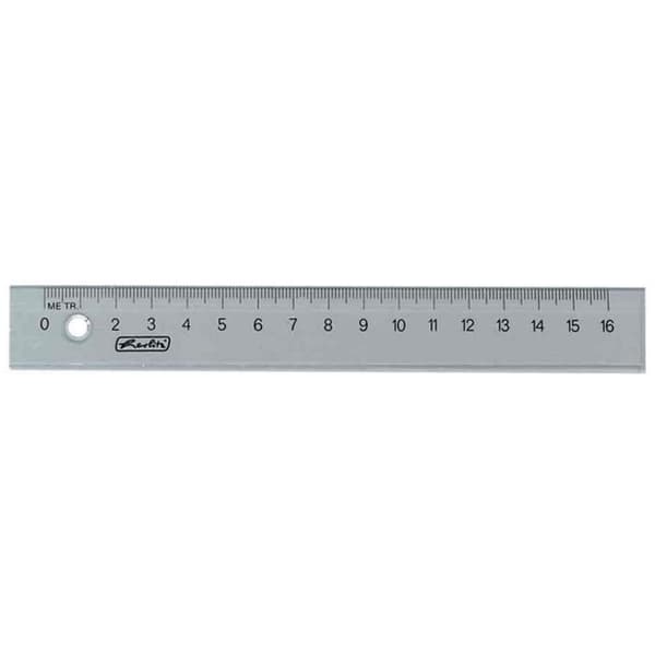 Flat linjal - HERLITZ - 16 cm - Transparent - Gradering i mm - Grå plast