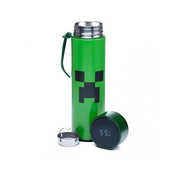 Isolerad Gourde - Puckator - Minecraft Creeper - Rostfritt Stål - 450ml - Digital Termometer