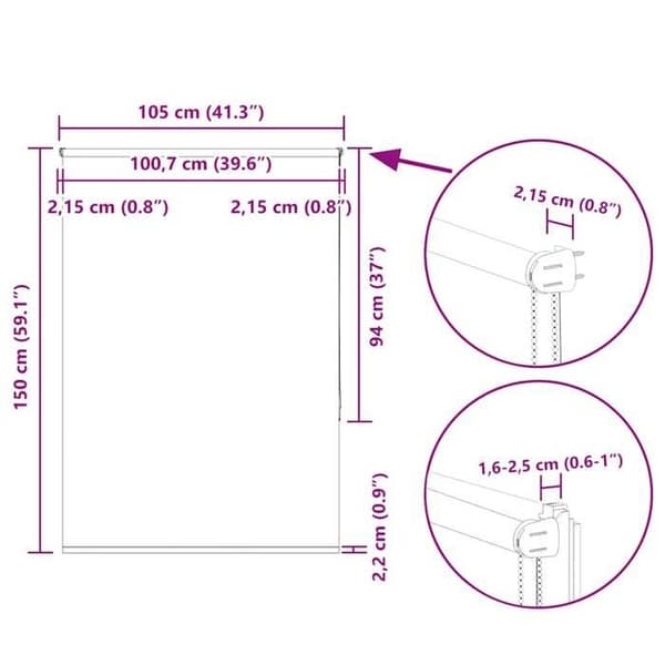 vidaXL Butik rullgardin blackout tygbredd 100,7 cm polyester 4010895