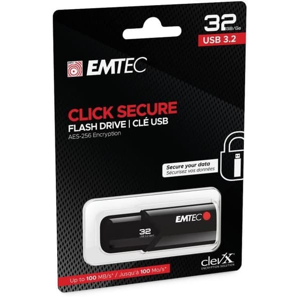 USB-minne - EMTEC - B120 CLICK SECURE - 32GB - USB 3.2 - Hastighet 100 MB/s