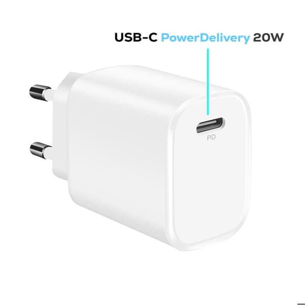 USB C Vägghybrider - BWOO - 20W - Power Delivery - 1m Kabel - Vit