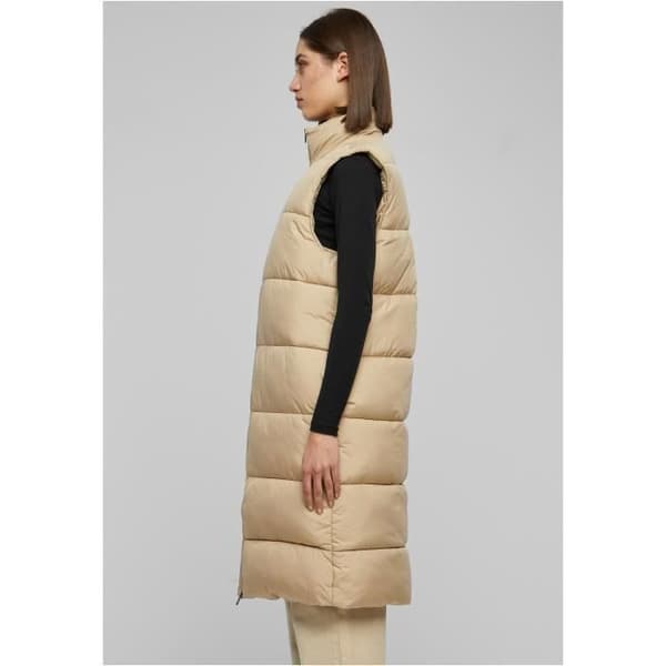 Lång jacka dam - Urban Classics - Lång väst - Beige - Hög krage - Sidofickor