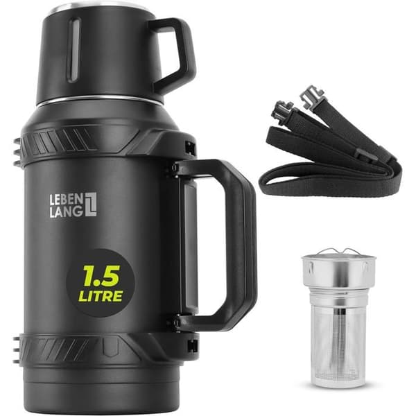 LEBENLANG Termos kaffe inox 1,5 L — 24h varm/kall, mugg, sil & rem
