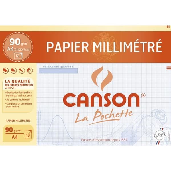 Papier Millimétré - CANSON - Förpackning med 12 Ark A4 - 90g - Blå