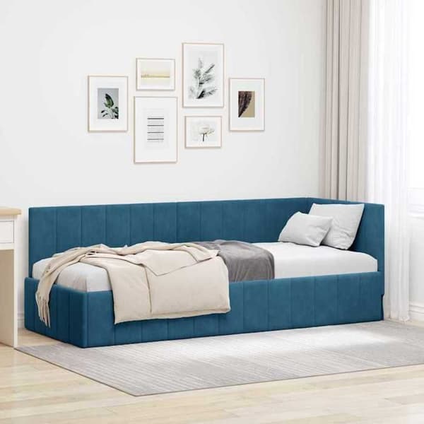 vidaXL Hörnsängram Blå 80 cm x 200 cm Sammet 42016286