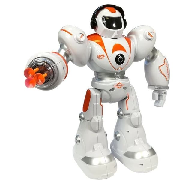 Orange fjärrstyrd robot med projektilavfyrning
