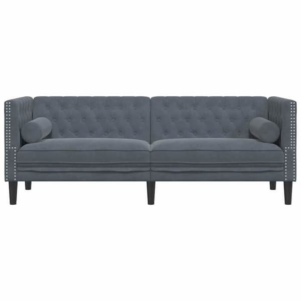 Grå Chesterfield-soffa 194 x 74.5 x 70.5 cm Sammet