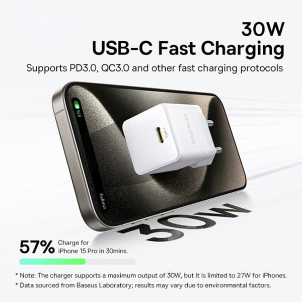 Laddare - BASEUS - Palm - 30W - USB-C - Moon White