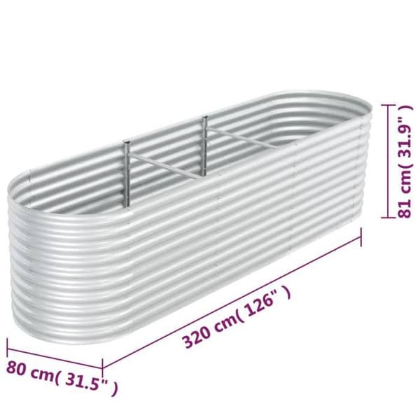 Jardiniär - vidaXL - 320x80x81 cm - Galvaniserad stål - Silver - Rektangulär