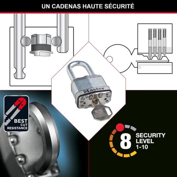 Högsäkerhetshänglås - MASTER LOCK - M1EURDLFCC - Nyckel - Laminerat stål - Exteriör - Shackle M