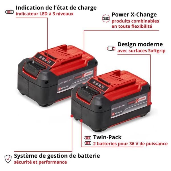 Einhell Dubbelbatteri 5,2 Ah Twinpack PXC (Litium-Ion, 18V, för alla Einhell PXC-apparater)