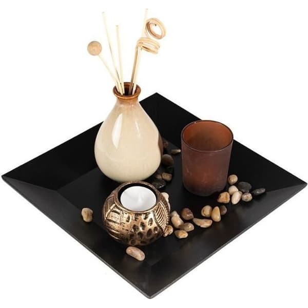ZEN DEKORATION - REKTANGULÄR BRICKA - Set med dofter och ljus
