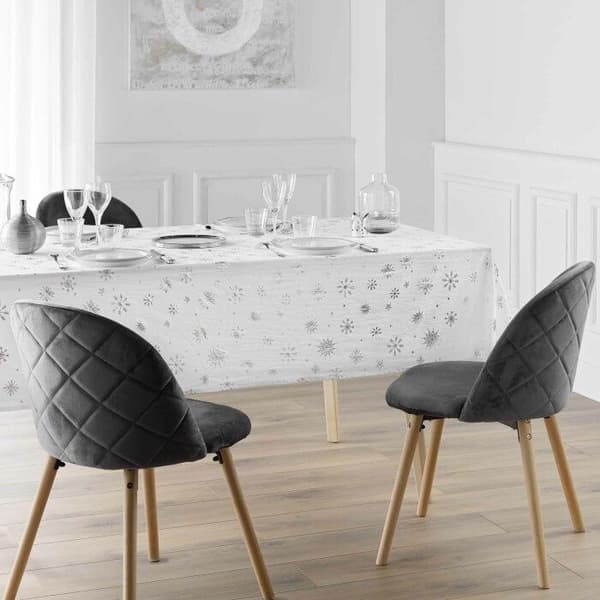 Rektangulär duk 140x240 cm mikrofiber tryckt metallisk effekt Astrelia - Vit/Silver