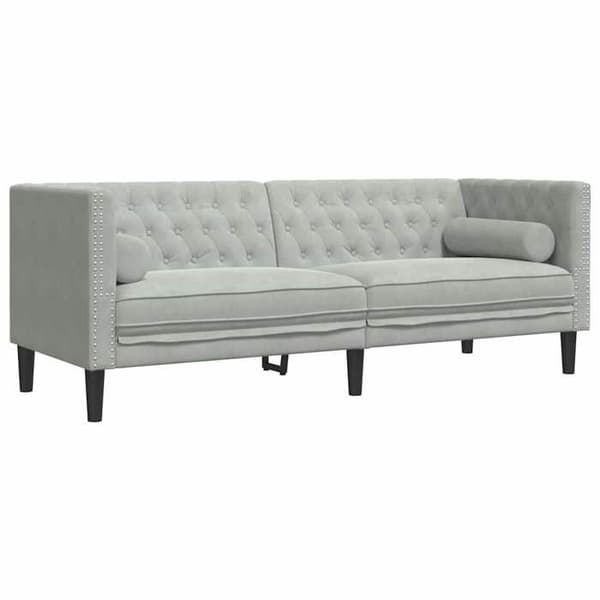 Chesterfield-soffa Ljusgrå 194 x 74.5 x 70.5 cm Sammet