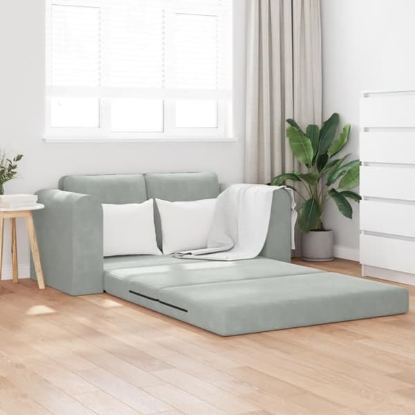 Sängsoffa på golvet 2 i 1 Ljusgrå 148x71x83 cm Sammet