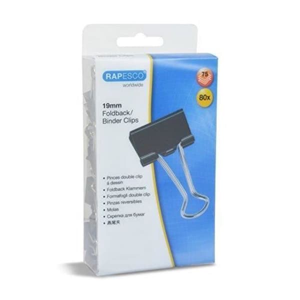 Rapesco 80-pack ritklämmor 19 mm - Svart