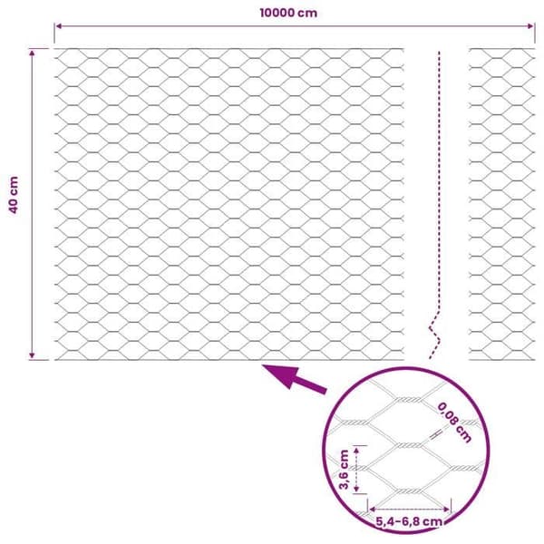 vidaXL Hexagonal stängsel Grå 0,4 x 100 m PVC 42005591